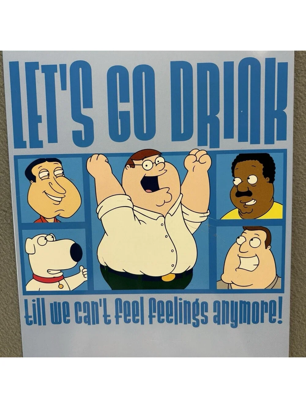 Vintage 2004 Family Guy Lets Go Drink Peter Griffin Metal Wall Art Sign